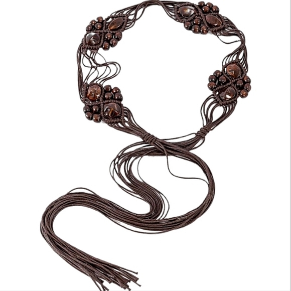 Brown Beaded Tie-Waist Belt - Picture 2 of 5